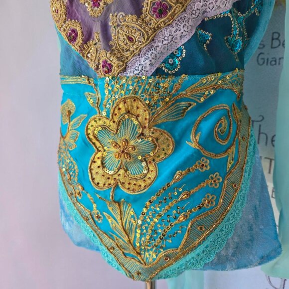 Lavender & Blue Velvet and Vintage Embroidered Blouse | Size Medium - Picture 3 of 8